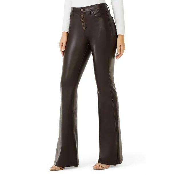 Sofia Jeans by Sofia Vergara Women's Melisa Faux Leather High-Rise Flare Jeans | Walmart (US)