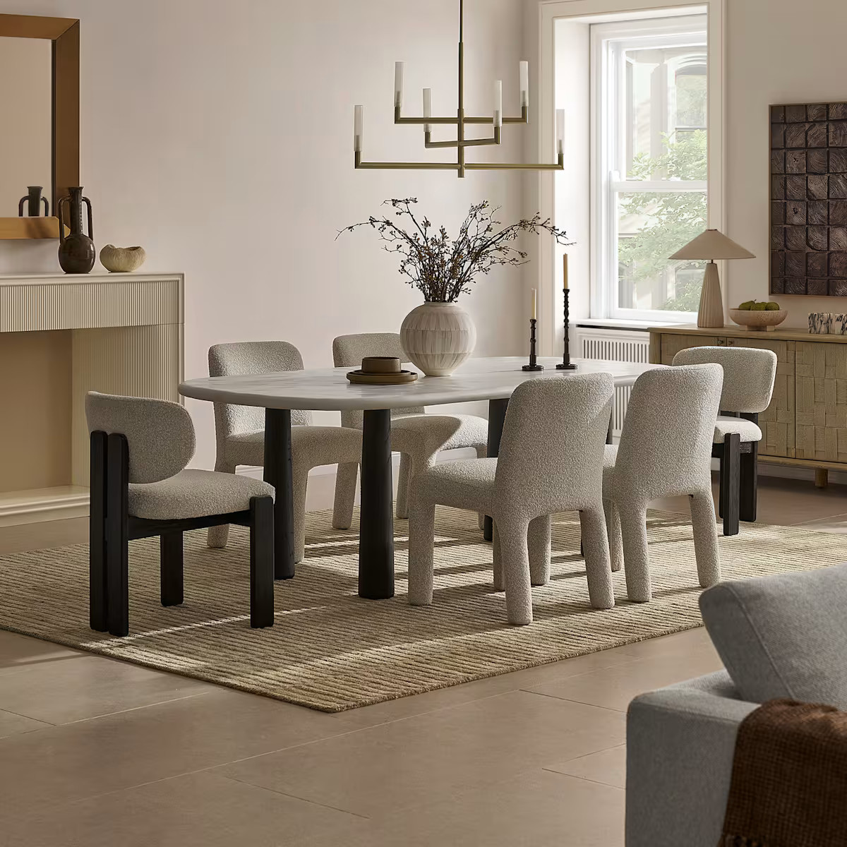 Gently Curved Dining Table with Trapezoid-Style Legs - Gray, Black | Allura by Castlery | Castlery US