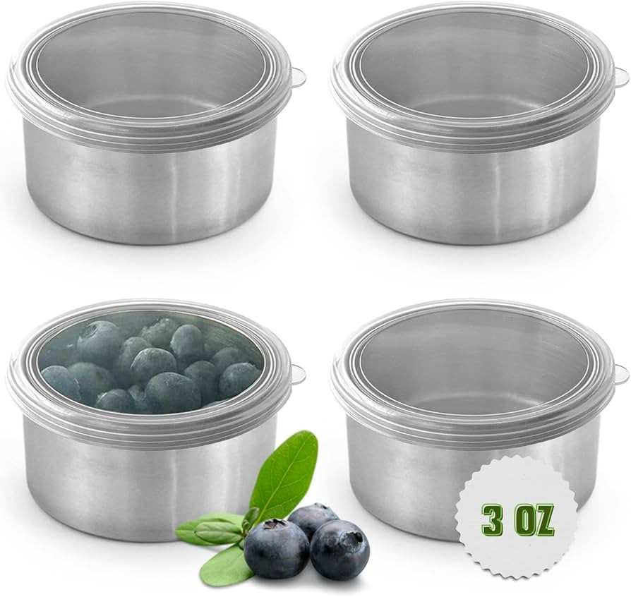 TAVVA 4 X 3oz Stainless Steel Containers with Lids - Leakproof w/Silicone Lids - BPA Free - Dishw... | Amazon (US)