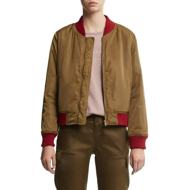 Scoop Bomber Jacket with Faux Fur Lining Women's | Walmart (US)