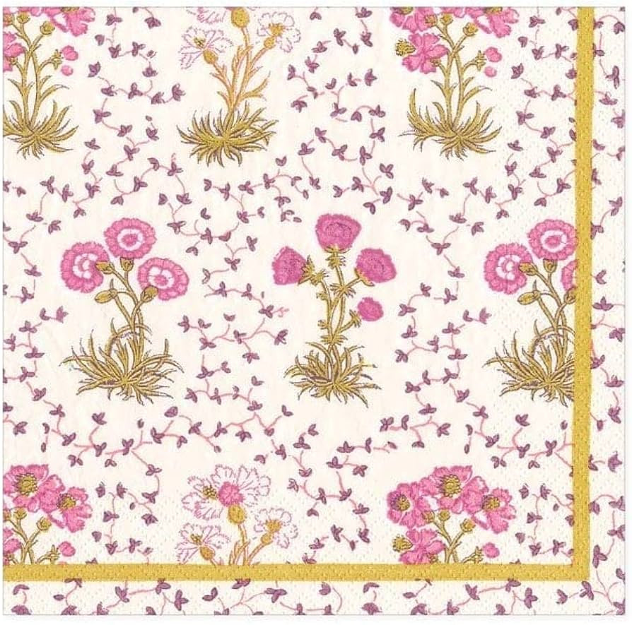 Caspari Semis de Fleurs Paper Party Cocktail Napkins in Pink, Two Packs of 20 | Amazon (US)