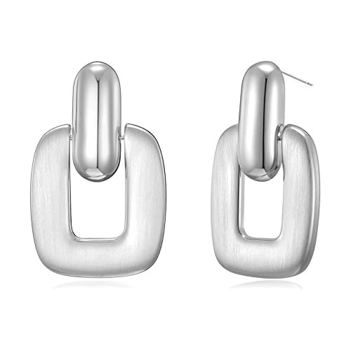 Silver Drop Earrings for Women Large Statement Geometric Square Vintage Silver Dangle Earrings for Party Weeding | Amazon (US)