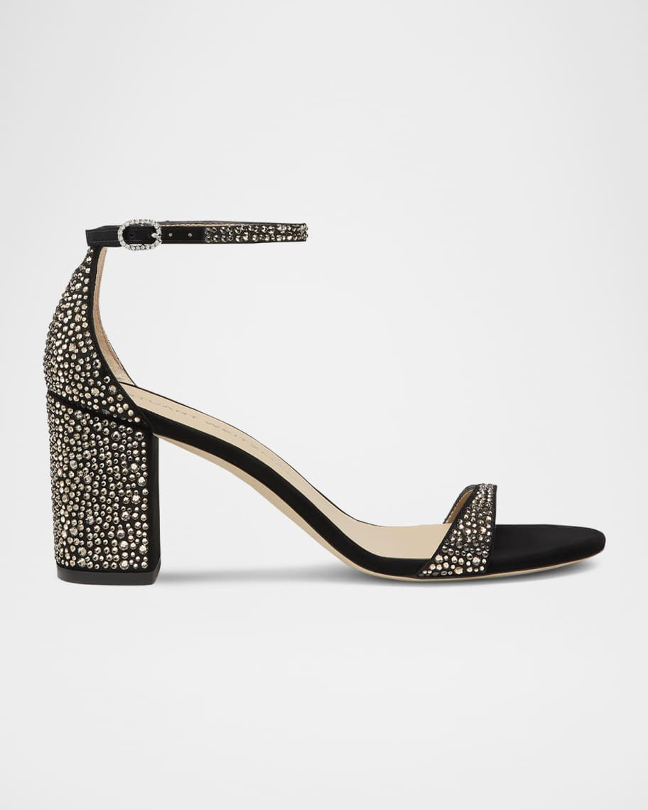 Stuart Weitzman Nudist Embellished Block Ankle-Strap Sandals | Neiman Marcus
