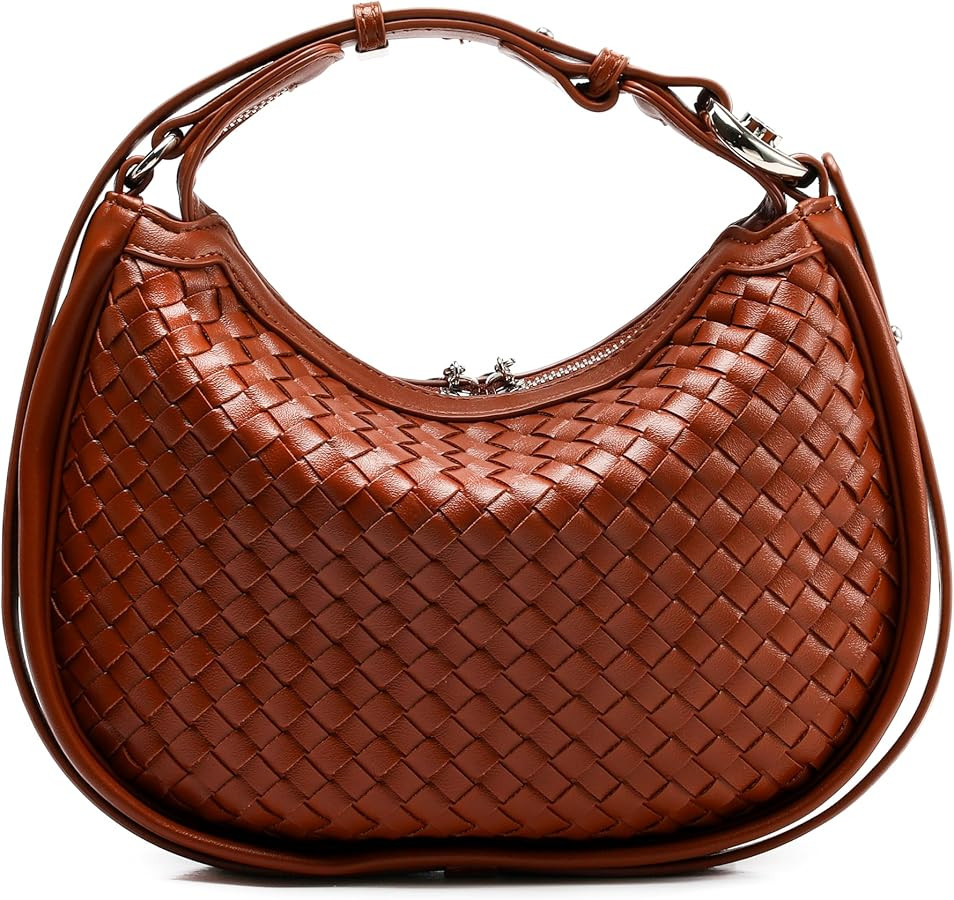 Trendy Woven Purse for Women Lightweight Soft Leather Hobo Shoulder Bags with Zipper Woven Handba... | Amazon (US)