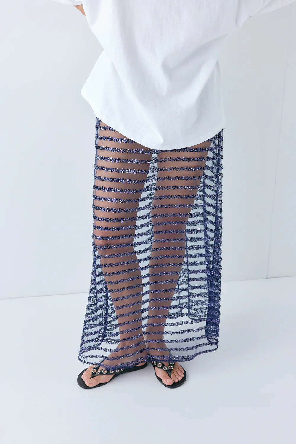 Vilma Sequin Maxi Skirt Navy Stripe | VRG Grl