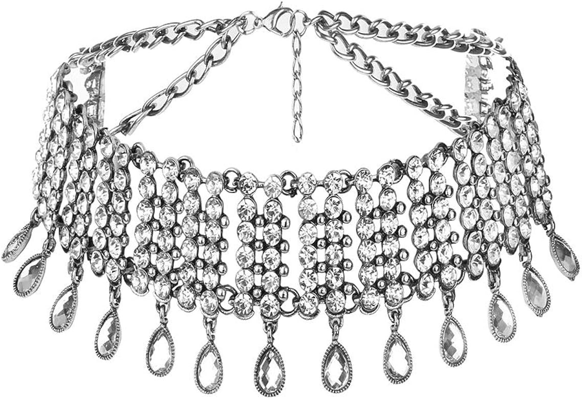 YERTTER Vintage Boho Full Rhinestones Necklaces Tassel Jewelry Set Layered Pendant Statement Chun... | Amazon (US)