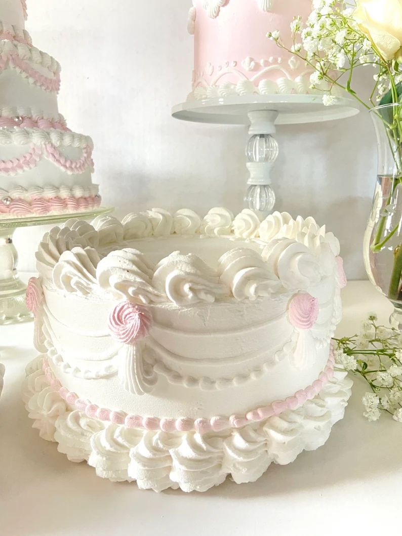 White Fake Cake White and Pink Faux Cake 8 Inch White Cake - Etsy | Etsy (US)