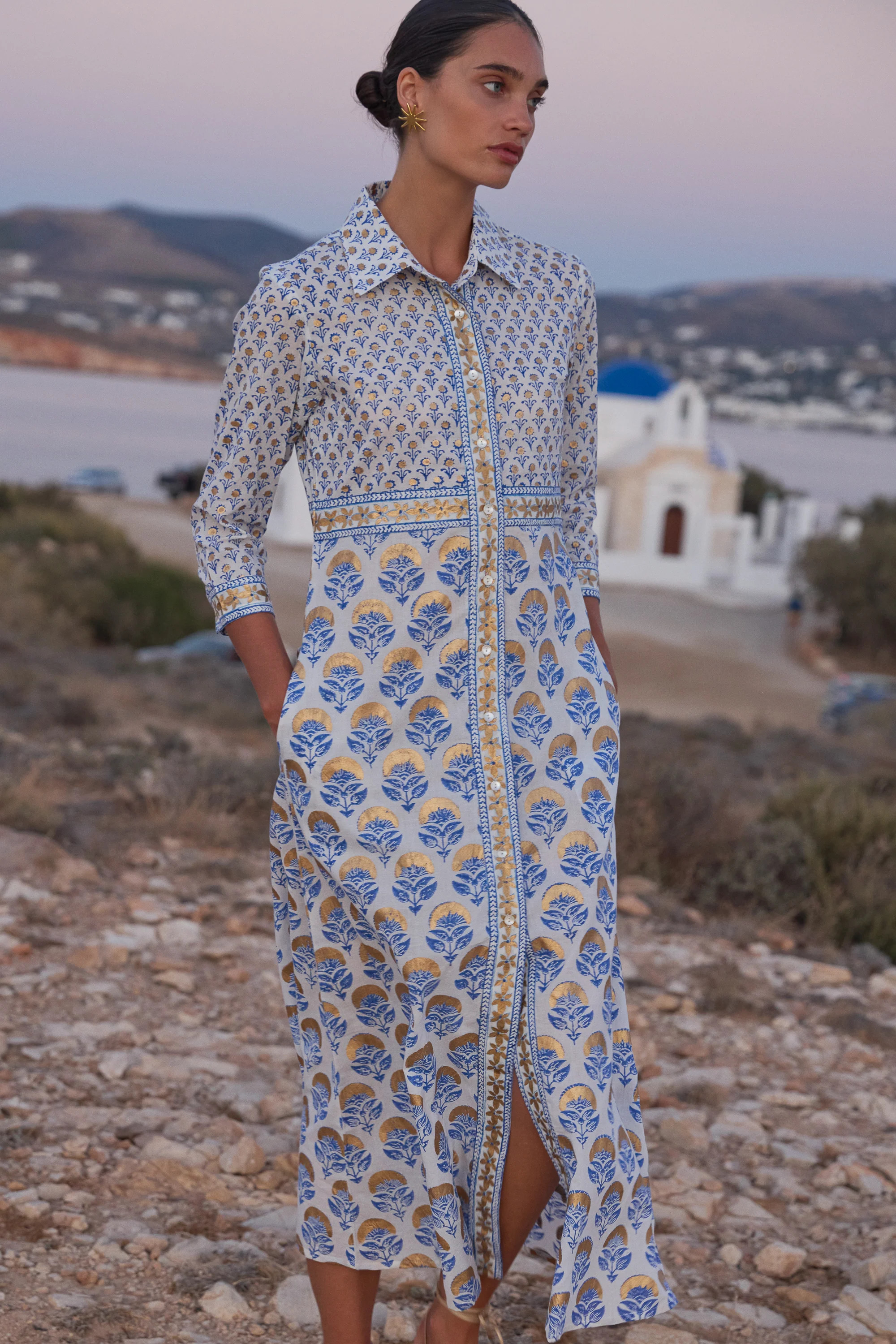 Shirt Dress Maxi- Arbor Blue | Oliphant Design