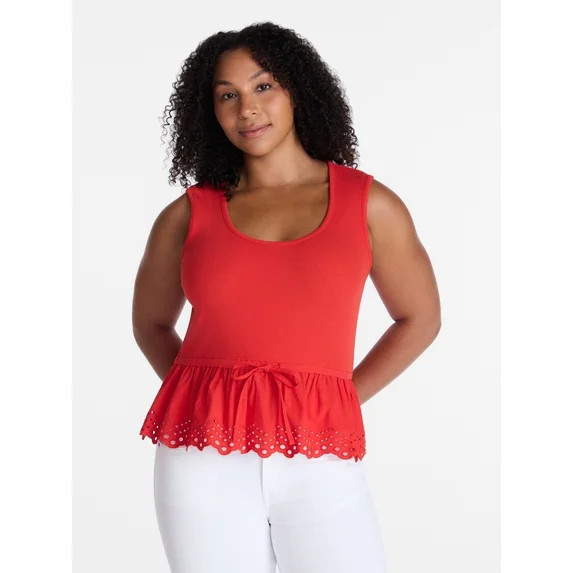 Time and Tru Women's Peplum Tank Top with Eyelet Trim, Sizes XS-XXXL | Walmart (US)