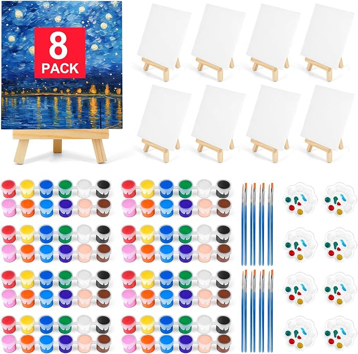 8 Pack 8 * 10In Canvas Boards for Painting, Art Canvas for Drawing with 16 Brushes & 8 Paint Tray... | Amazon (US)