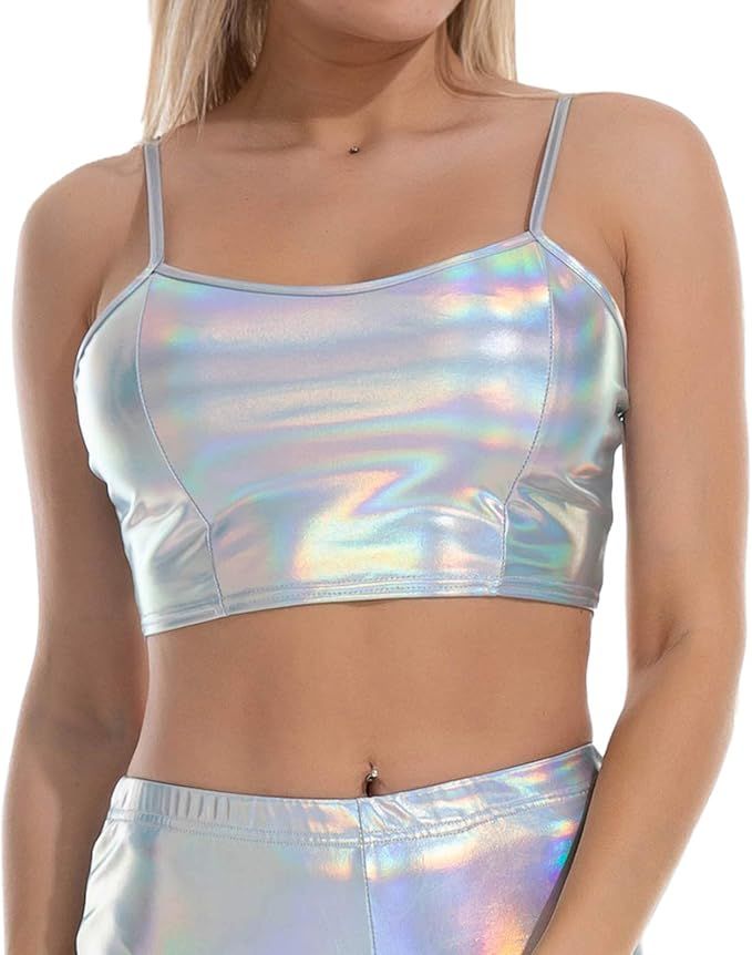 FlyCC Women Sexy Metallic Crop Tops Tube Top Bra for Raves and Music Festivals | Amazon (US)