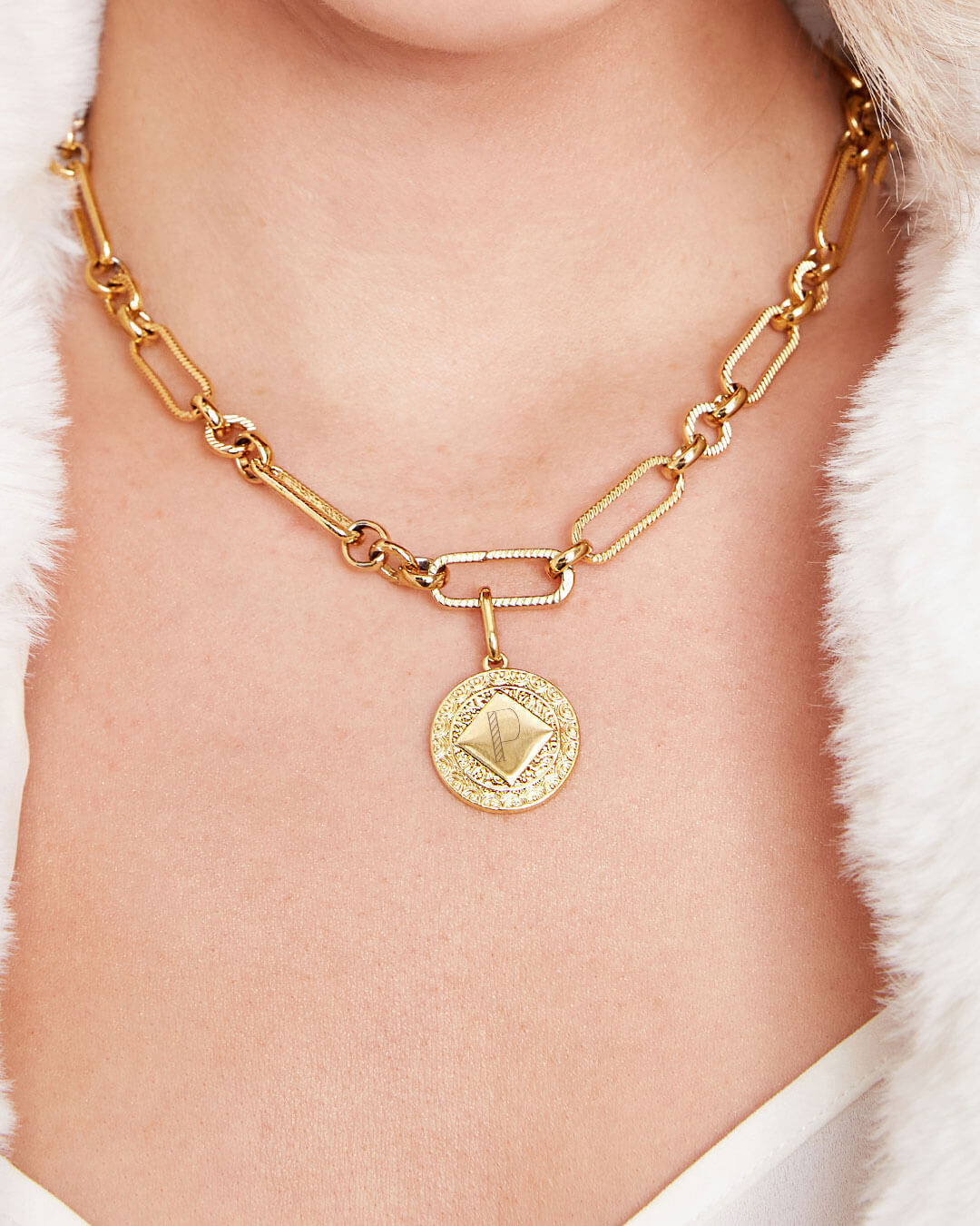 Maya Coin Figaro Chain Necklace (Gold) | Abbott Lyon