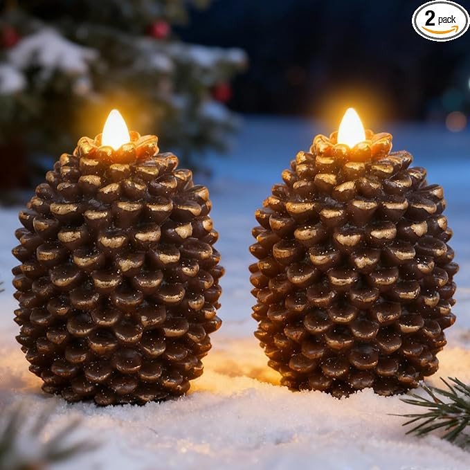 Eldnacele Pine Cone Flameless Candles Battery Operated with 6 Hour Timer Unscented Real Wax Flat ... | Amazon (US)