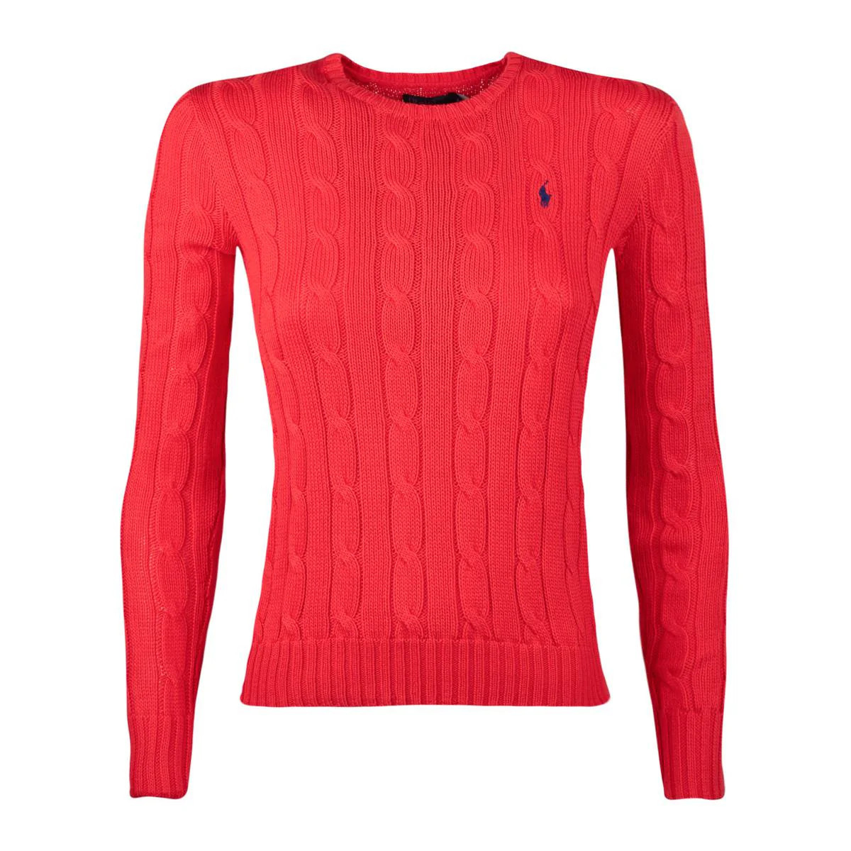 Ralph Lauren RALPH LAUREN BRIGHT HIBISCUS COTTON CABLE-KNIT CREW NECK SWEATER | Baltini