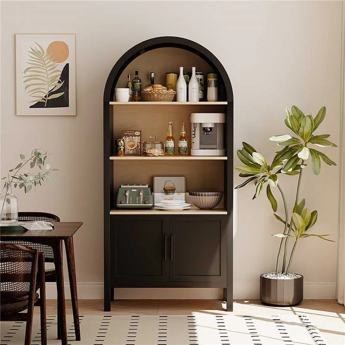 Elowyn Mid-Century Modern 66.7" Arched Bookcase with Statement Cabinet | Wayfair North America