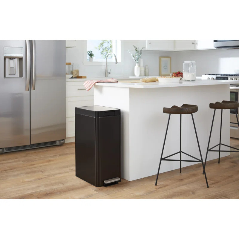 13-Gallon Stainless Steel Slim Step Trash Can With Bifold Lid | Wayfair North America