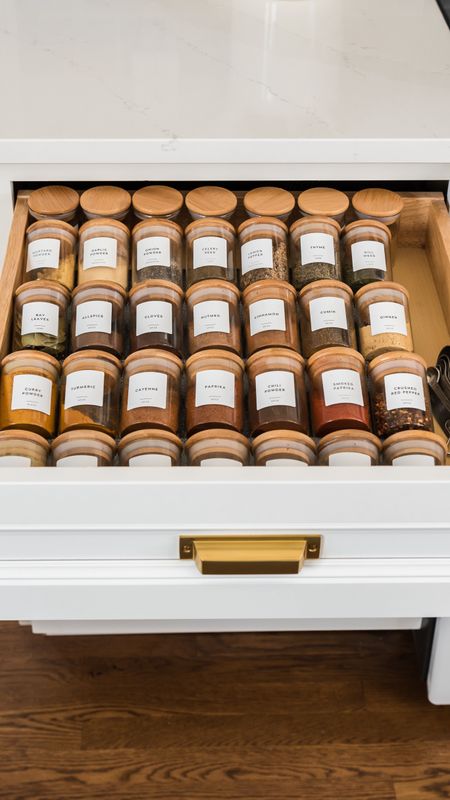 Kitchen organization, glass jars, spice rack, spice labels for jars, kitchen drawer

#LTKFamily #LTKHome