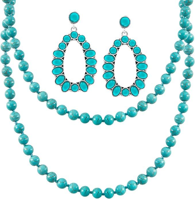 FUYIHGL 3 Pcs Bohemian Turquoise Jewelry Set for Women, Western Jewelry Boho Necklaces Earrings, ... | Amazon (US)
