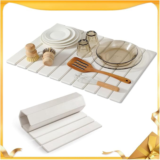 Stone Drying Mat for Kitchen Counter, 24"×16" Collapsible Diatomaceous Earth Dish Drying Mats, F... | Amazon (US)