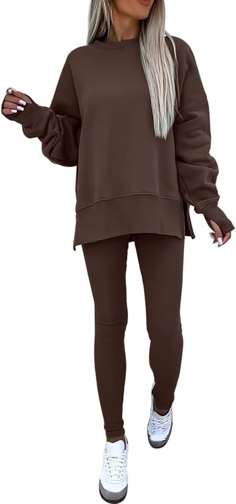 Sweatshirt and Leggings Set for Womens 2 Piece Outfits, Side Split Oversized Sweatshirt set, Legg... | Amazon (US)