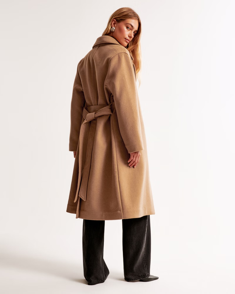 Double-Cloth Belted Wool-Blend Coat | Abercrombie & Fitch (US)