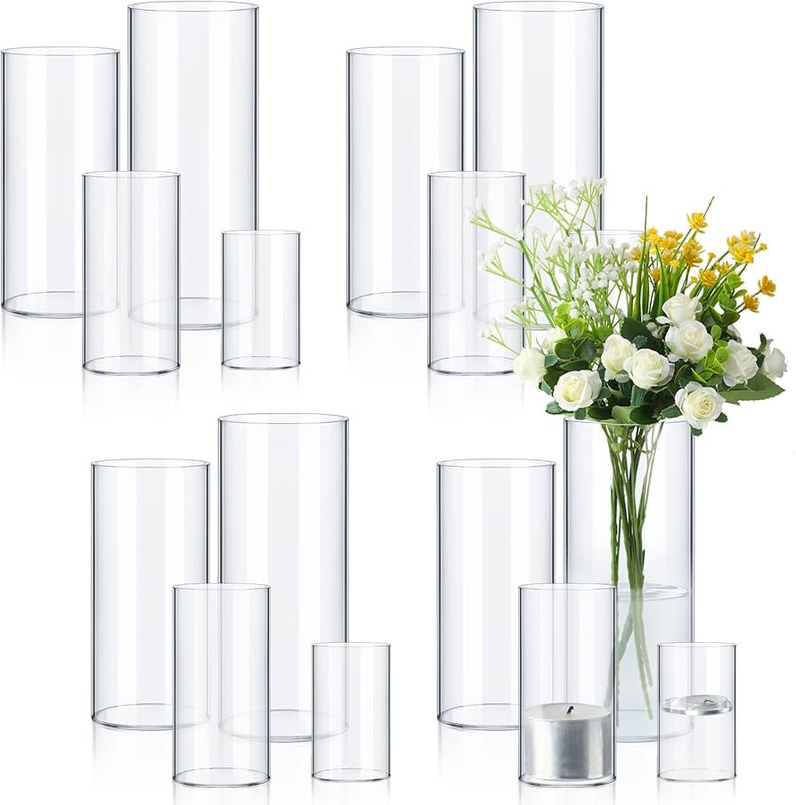 4 Sets 16 Pcs Acrylic Cylinder Vase Bulk Clear for Centerpieces Flowers Decor Candle Holder Moder... | Amazon (US)