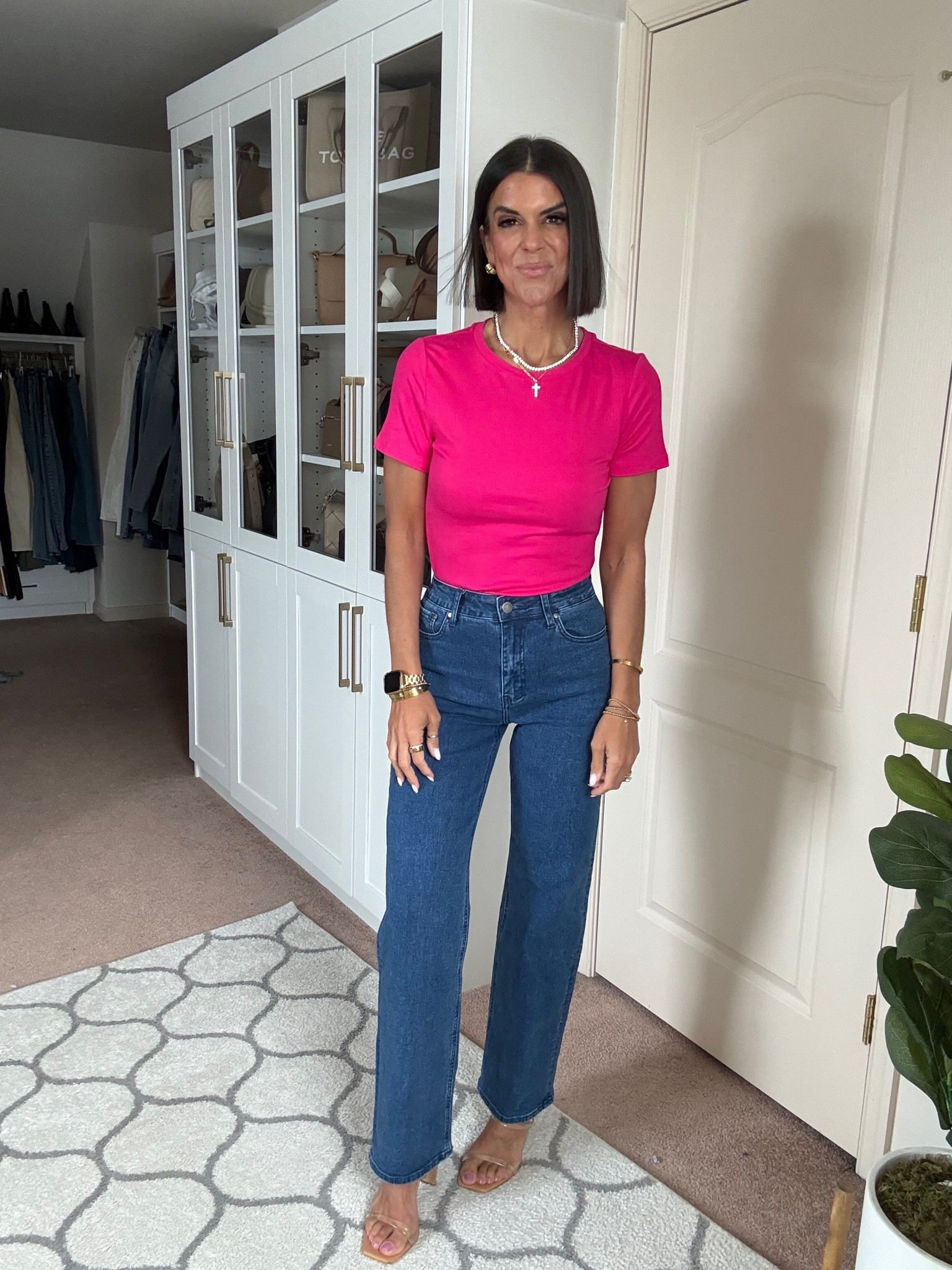 Loving this pink tee, size small! The jeans are a 26 short, fit true to size. And the sandals are so comfy!

#LTKdayinmylife #LTKmomlife #LTKgrwm