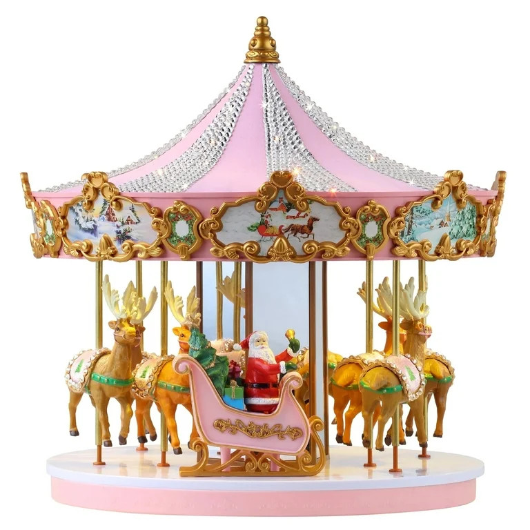 Mr. Christmas 12" Animated Musical Pink Crystal Carousel | Walmart (US)