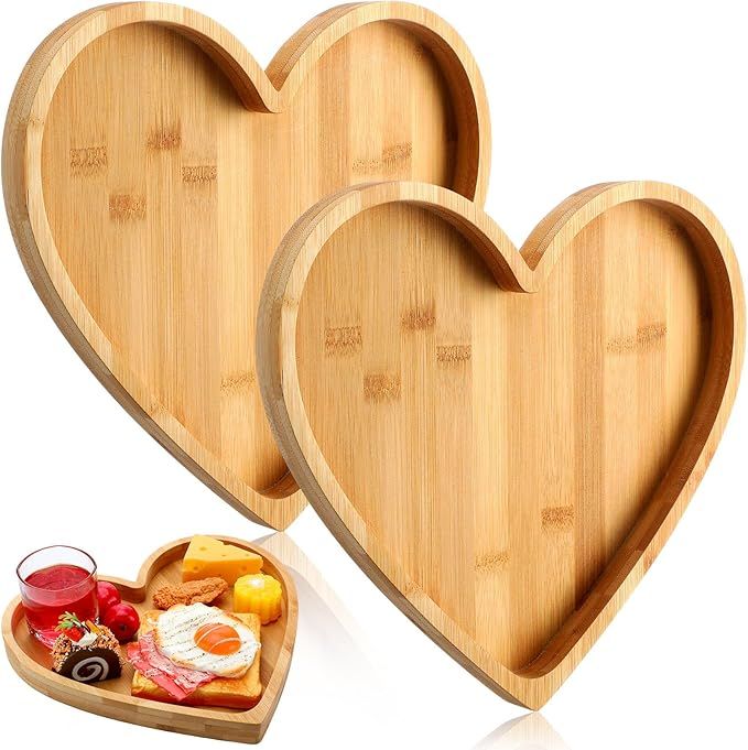 2 Pcs Heart Shaped Bamboo Serving Tray Paw Pumpkin Snack Platter with Grooves Claw Heart Candy Di... | Amazon (US)