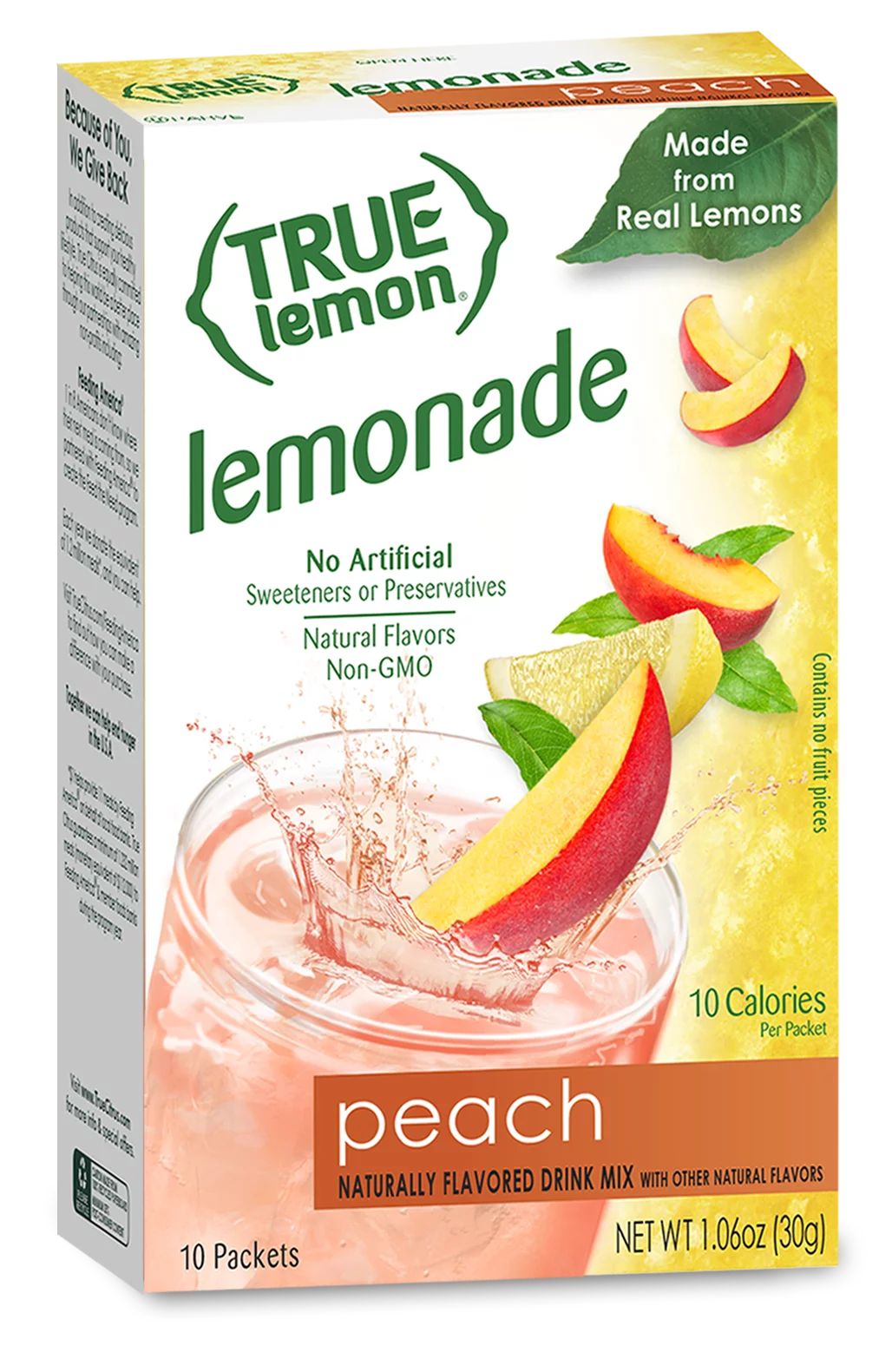 (10 Packets) True Lemon Peach Lemonade Stevia Sweetened, On-The-Go, Caffeine Free Powdered Drink ... | Walmart (US)
