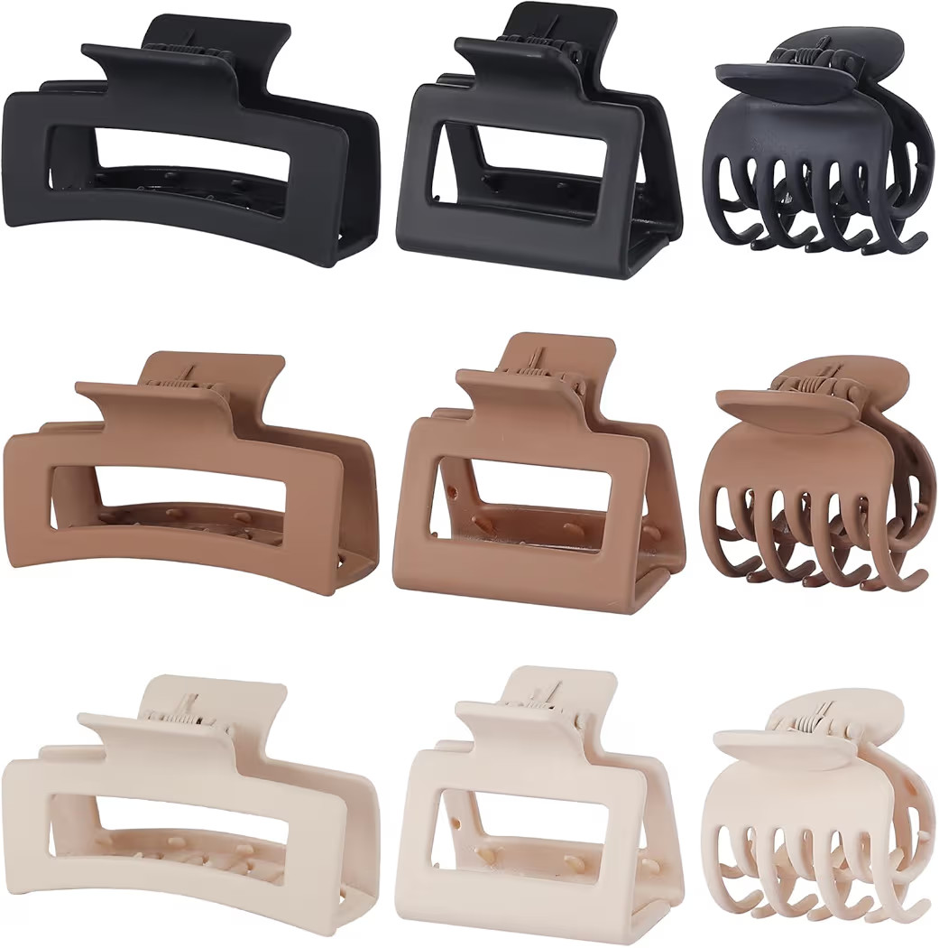 Medium Claw Hair Clips Set for Women - 3 Styles, 9 pcs Rectangle Clips for Thick Hair, Square Cli... | Amazon (US)