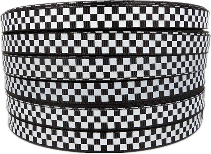 Black Grosgrain Ribbon White Checkered Printed, 3/8 Inch 25 Yards | Amazon (US)
