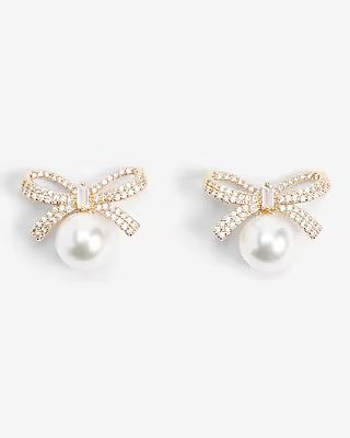Pearl Bow Embellished Stud Earrings | Express