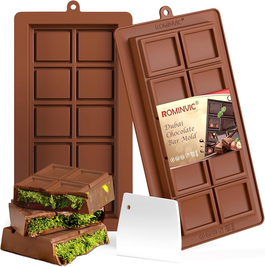 Dubai Chocolate Mold 2 Pack,0.79 Inch Deep Large and Thick Silicone Chocolate Bar Molds and scrap... | Amazon (US)