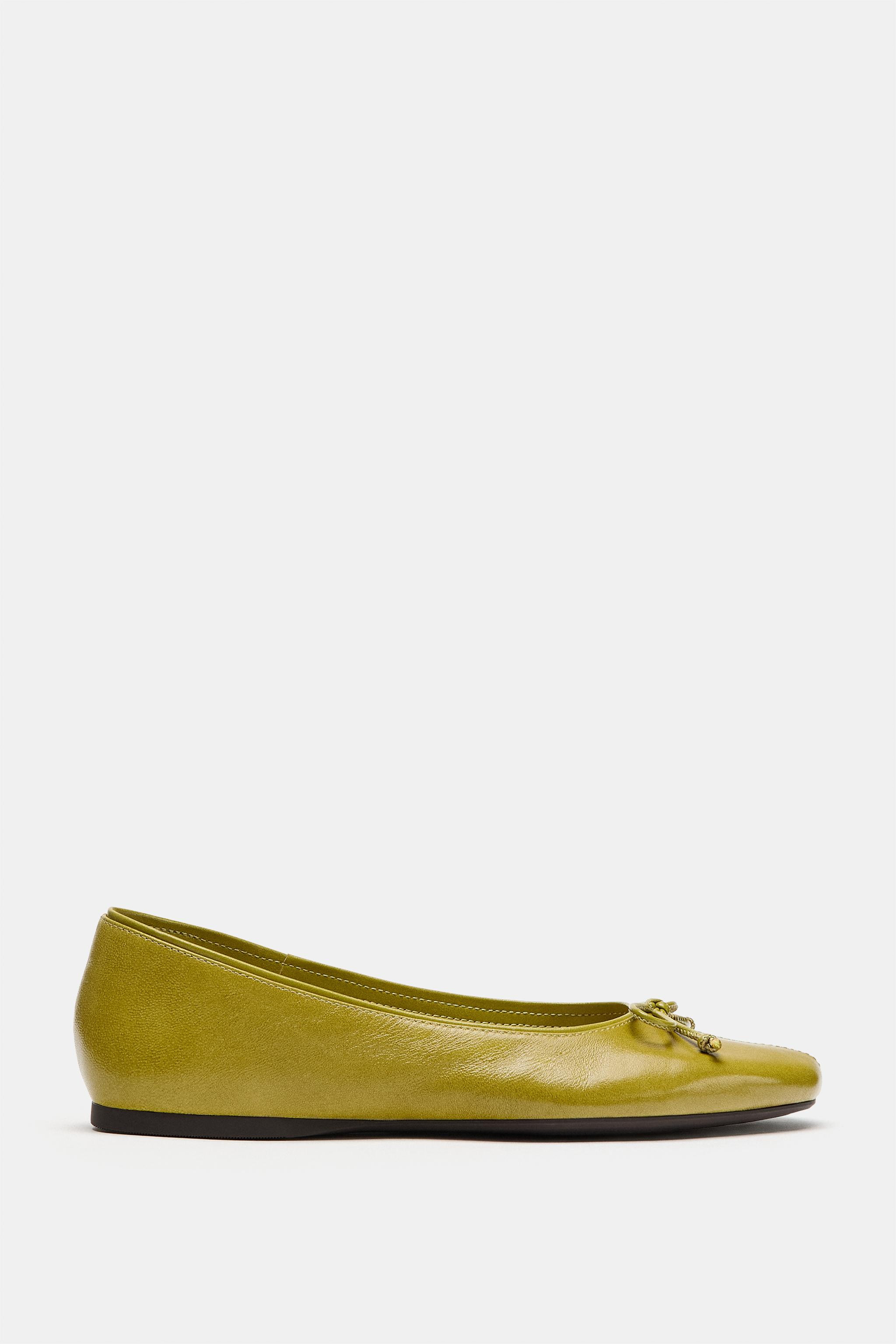 LEATHER BOW BALLET FLATS | Zara Canada