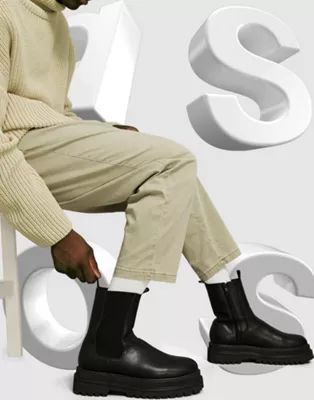 ASOS DESIGN chelsea calf boots in black faux leather | ASOS | ASOS (Global)