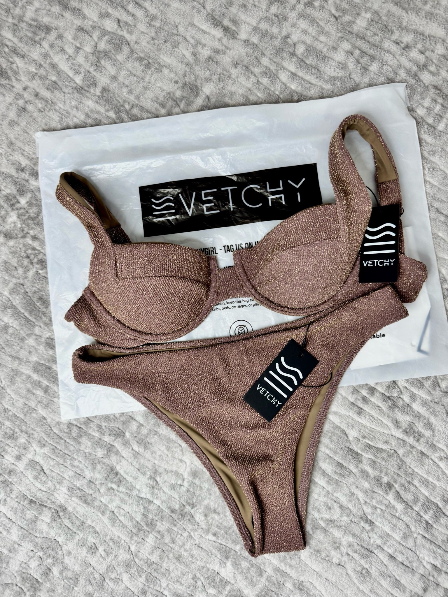 Super cute bikini from
@VETCHY 

Nice and stretchy fabric. Love the brown color with sparkles. 
Amazing quality and very fashionable.

#bikini #swim #travel #vetchy

#LTKdayinmylife #LTKTravel #LTKActive
