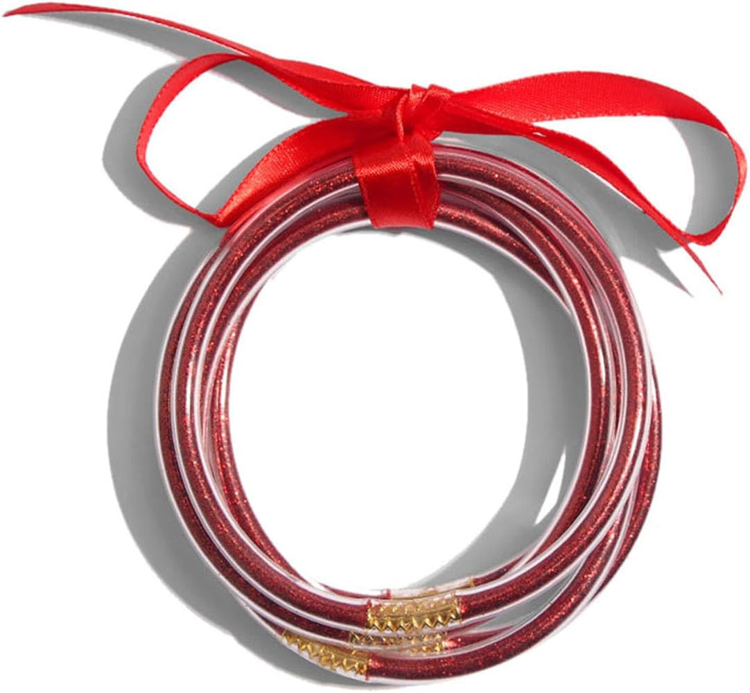 ATIMIGO Bowknot Jelly Bangle Bracelets Set Lightweight Cute Glitter Filled Stack Silicone Party B... | Amazon (US)