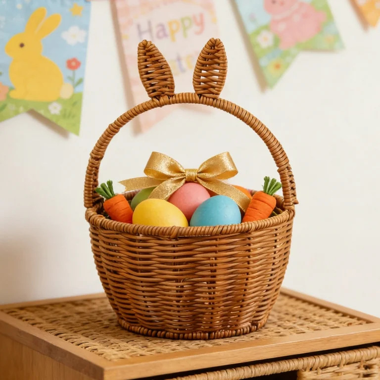 Kbndieu Easter Bunny Woven Basket for Party Favors, Imitation Rattan Handheld Easter Candy Eggs B... | Walmart (US)