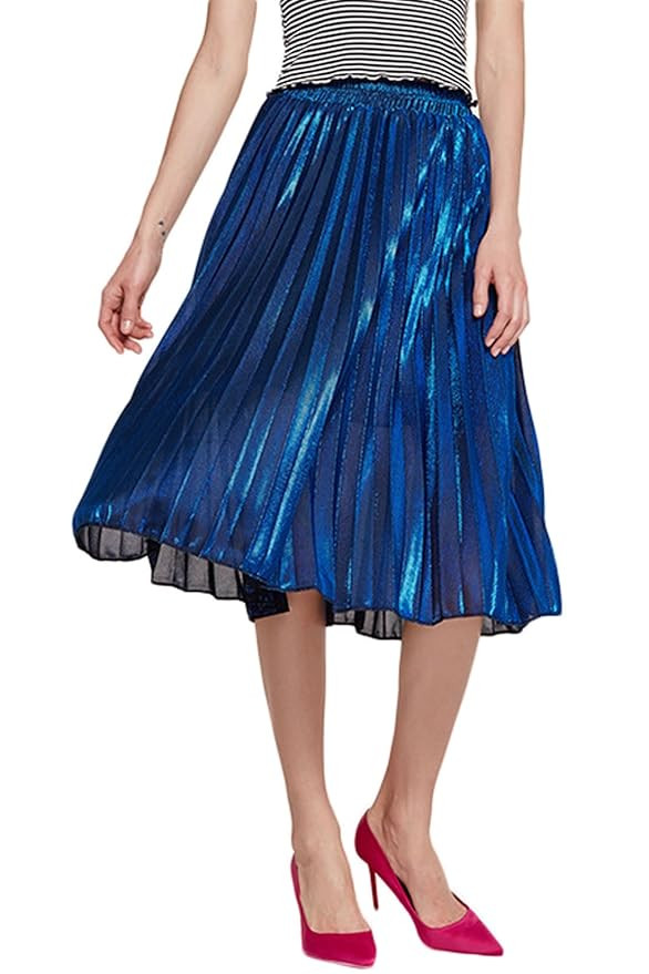 Chartou Women's Premium Metallic Shiny Shimmer Accordion Pleated Long Maxi Skirt | Amazon (US)