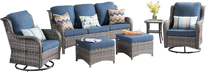 Patio Furniture Outdoor All Weather Wicker 6 PCS Sofa with High Back Swivel Rocking Chairs and Ot... | Amazon (US)