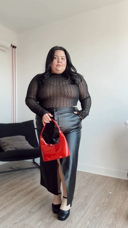 Plus size all black outfit 
Long sleeve mesh top is from LuvSick Plus size 2X (similar one linked below) 
Faux leather maxi skirt size 20 from Rebdolls (similar one linked below)
Red purse from Amazon 
Square toe wide fit platform heels from Torrid


#LTKplussize #LTKmidsize #LTKitbag