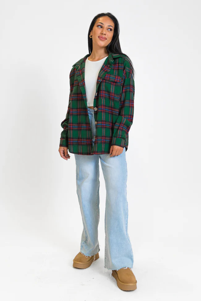 Made Me Realize Green and Red Plaid Oversized Button Front Shirt | Pink Lily