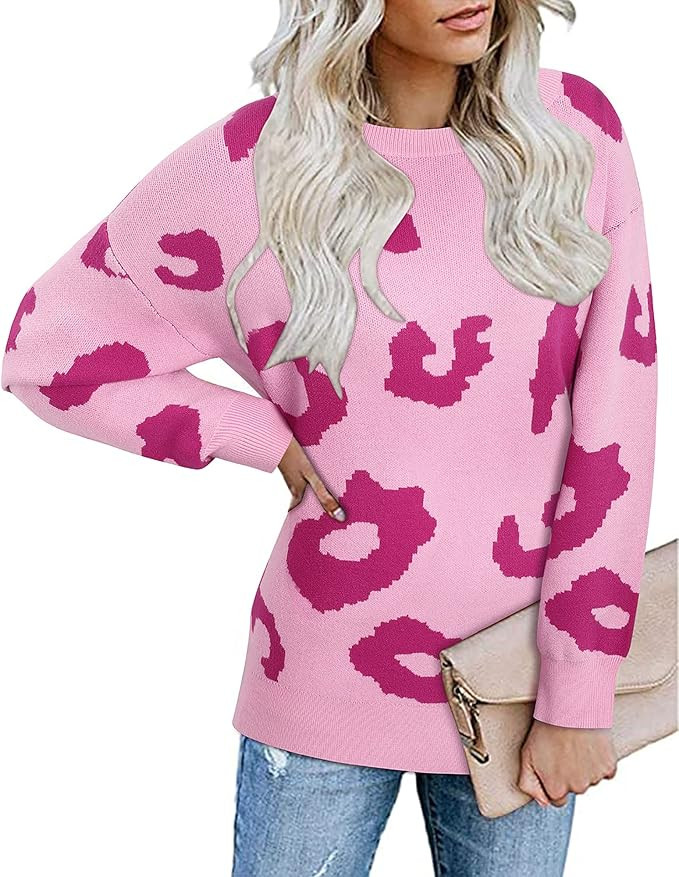 II ININ Women's Leopard Pullover Sweater Casual Sweatshirt Crew Neck Long Sleeve Knit Tops Blouse | Amazon (US)