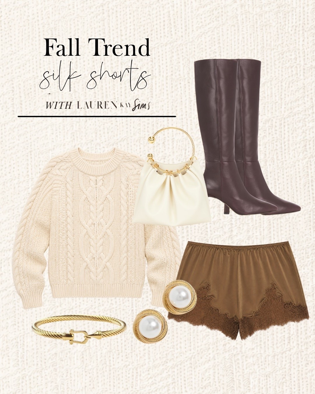 Mixing silk, suede, and gold for a polished take on the season’s favorite shorts.☕️🍂

fall outfit, silk shorts, cozy fall style, cable knit sweater, knee high boots, chocolate brown outfit, cream sweater outfit, transitional style, fall layers, elevated casual, chic fall outfit, neutral fall fashion

#LTKgrwm #LTKootd #LTKSeasonal