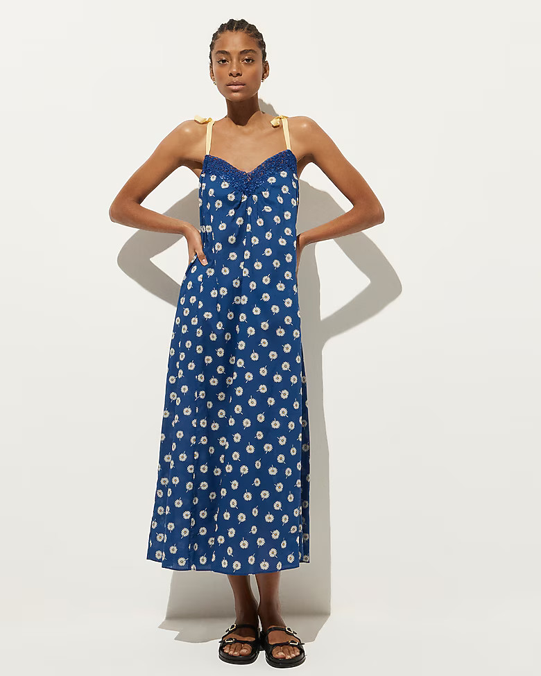 Cotton voile tie-shoulder maxi dress in daisy print | J. Crew US