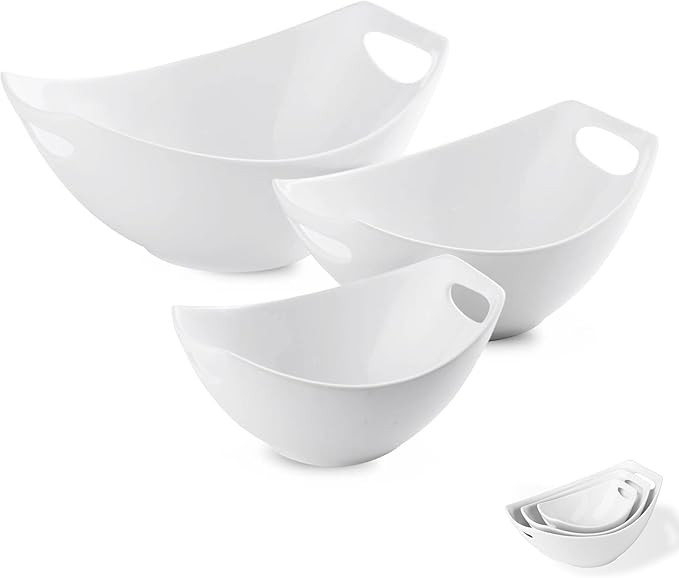 LAUCHUH Serving Bowls with Handles, Porcelain Serving Dishes White Nesting Bowls Mixing Bowl Set ... | Amazon (US)