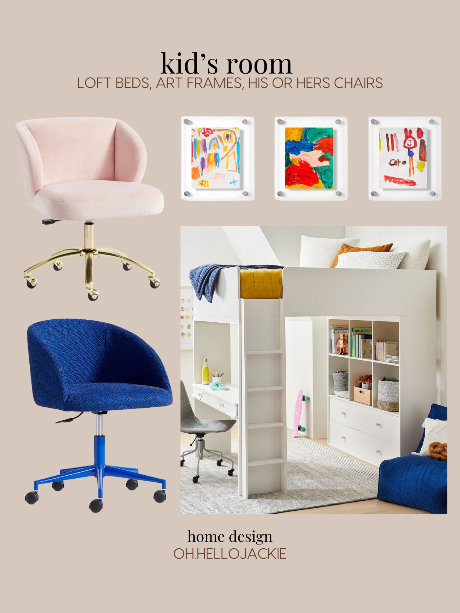 In case you didn’t know - I’m a full time interior designer! These are some key pieces from a client’s kids’ rooms I’m working on. Loft Bed with a bookshelf and desk space (can be reversed inwards). Some fun ways to display interchangeable art with the acrylic frames. And 2 options with a girly blush desk chair or a bright blue desk chair.

Kids rooms
Bunk beds
Loft beds
Kids storage
Desk chairs
Bookshelves
Art framing#LTKBacktoSchool

#LTKHome #LTKKids