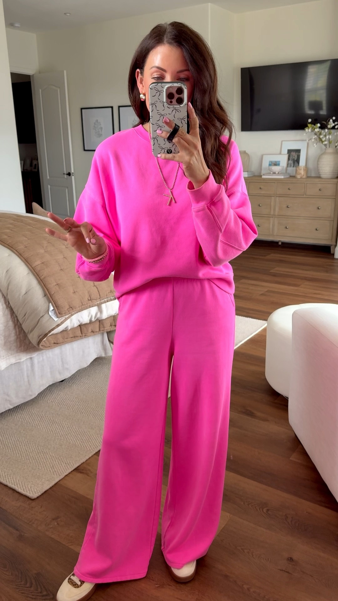 Gap matching sets on mega sale in hot pink!!! Each piece extra 20% off with code: MORE at checkout making the pullover $27 + wide leg sweats $37!
•small pullover
•xs sweats
The pants do come in a petite and a tall option as well. I am in the regular and I am 5’ 5 1/2. 
The perfect cozy lived in sweats for fall!!

#LTKSeasonal #LTKFindsUnder50 #LTKSaleAlert