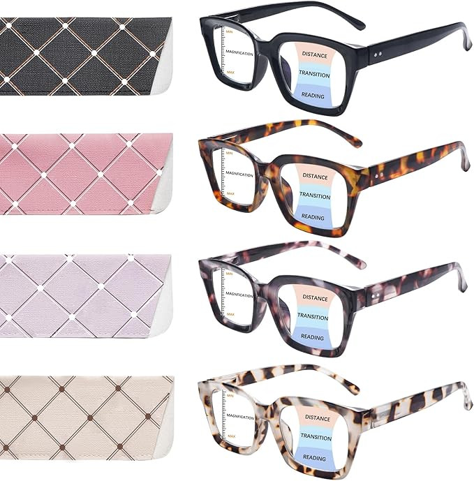 4 Pack Progressive Multifocus Reading Glasses for Women Stylish Blue Light Blocking Computer Read... | Amazon (US)